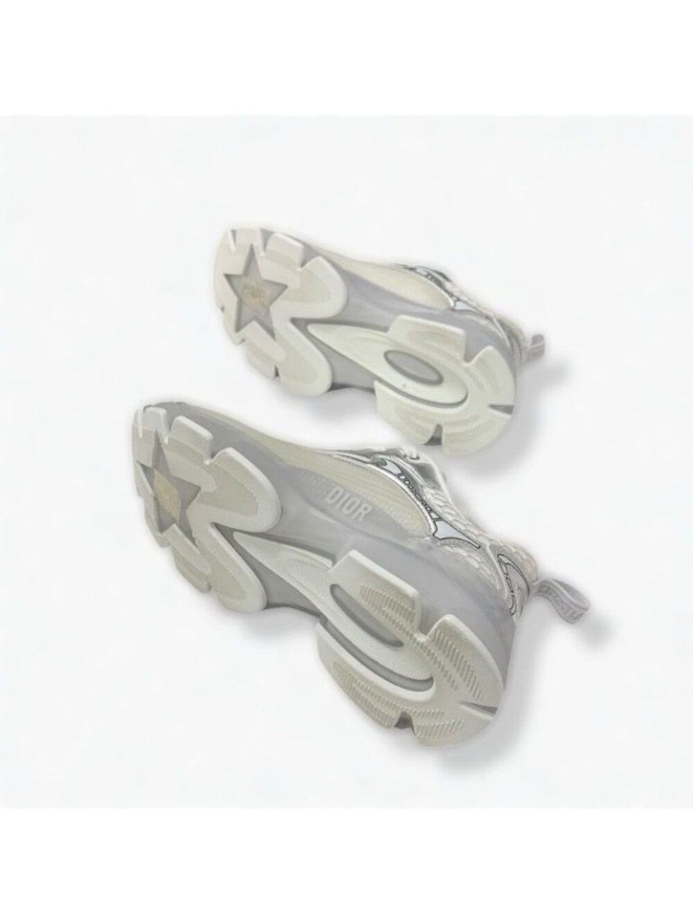 Christian Dior Sneakers Shoes Leather Rubber Silver White Logo Mesh - Picture 6 of 9